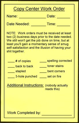 Copy Center Work Order